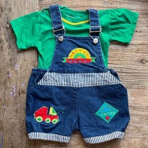 vintage construction boys at work overalls. colorblock, 90s. deadstock.